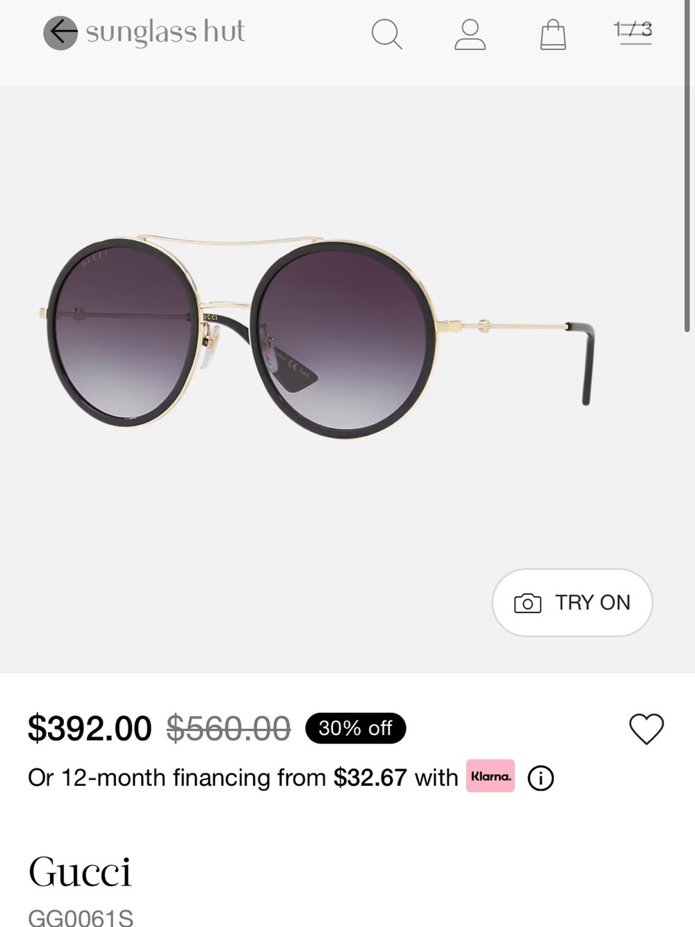 Gucci Round Metal Sunglasses - Black/Gold with Gradient Purple Lenses